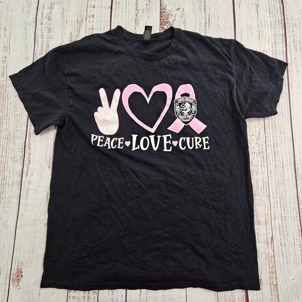 Vero Beach Police Peace Love Cure Cancer Black Short Sleeve T-Shirt Men's L